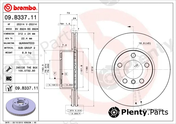 Brembo 09.B337.11 — Brake Disc PRIME LINE - UV Coated