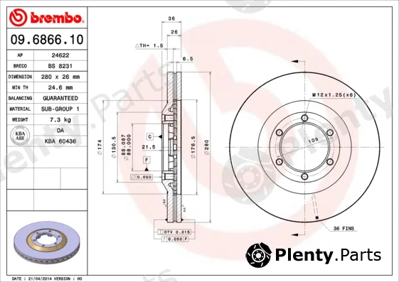 Brembo 09.6866.10 — Brake Disc PRIME LINE