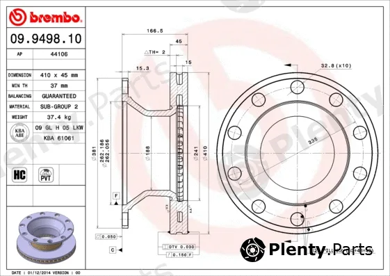 Brembo 09.9498.10 — Brake Disc PRIME LINE