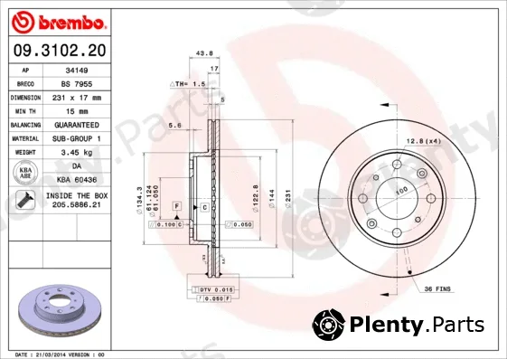 Brembo 09.3102.20 — Brake Disc PRIME LINE