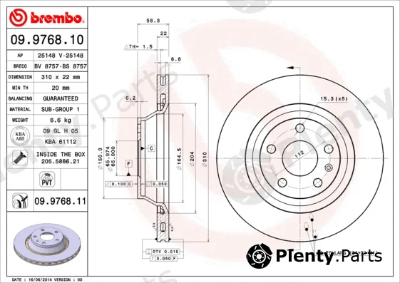 Brembo 09.9768.10 — Brake Disc PRIME LINE