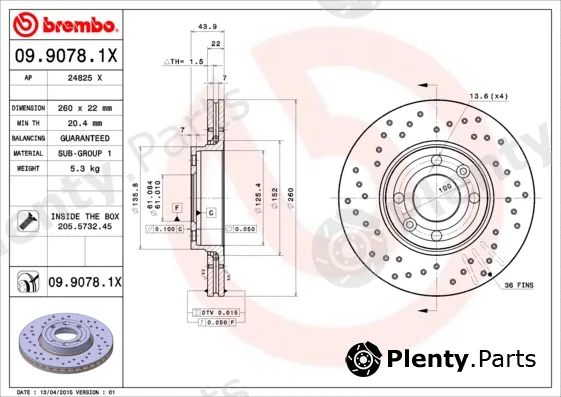 Brembo 09.9078.1X — Brake Disc XTRA LINE - Xtra