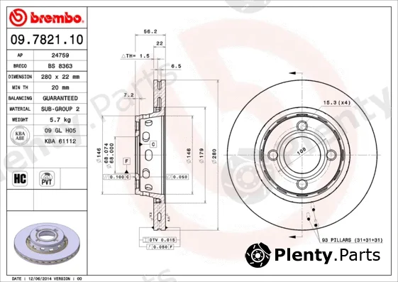 Brembo 09.7821.10 — Brake Disc PRIME LINE