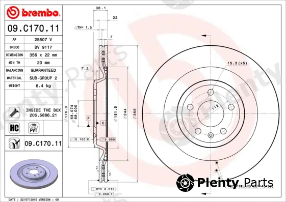 Brembo 09.C170.11 — Brake Disc PRIME LINE - UV Coated