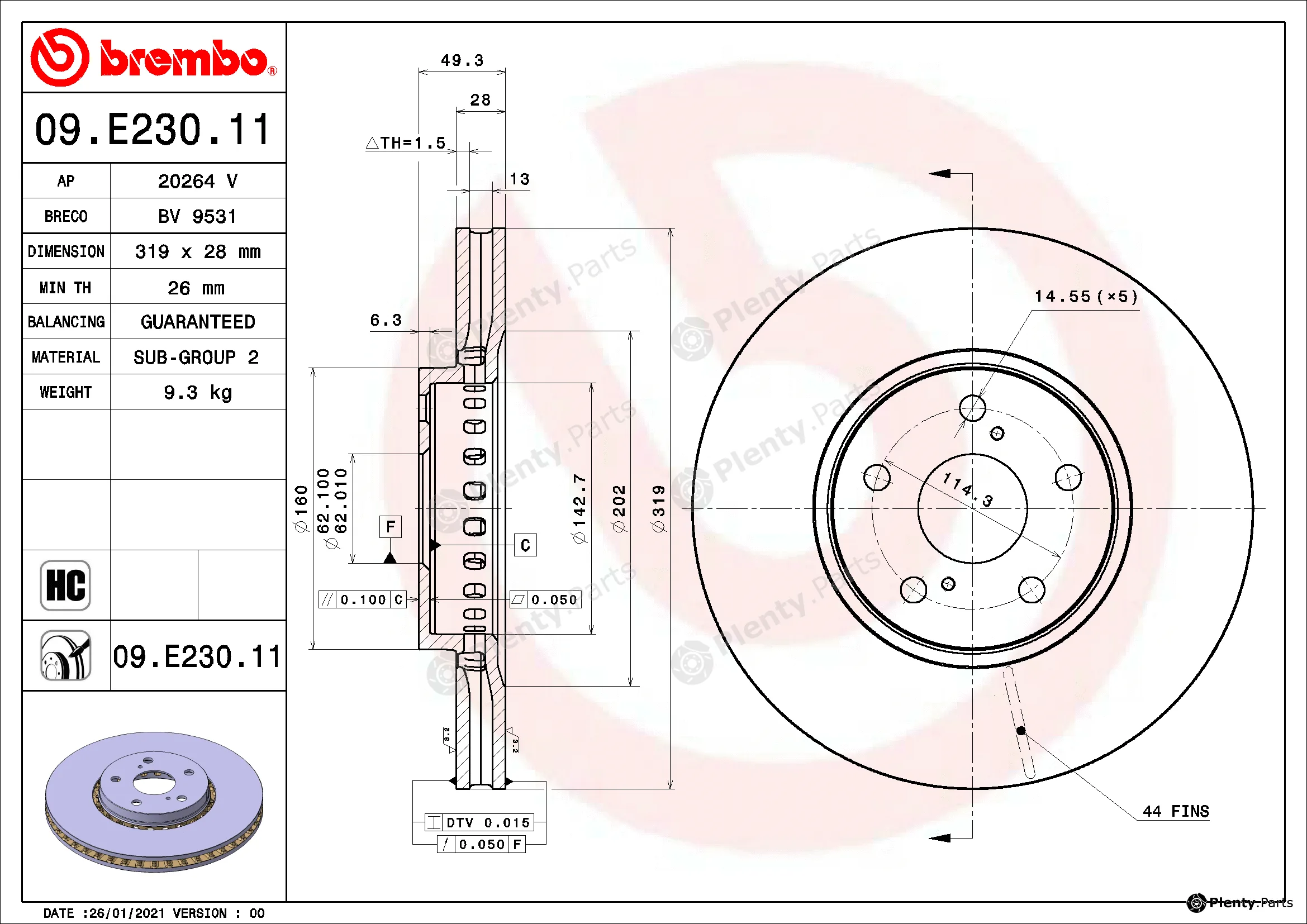 Brembo 09.E230.11 — Brake Disc PRIME LINE - UV Coated