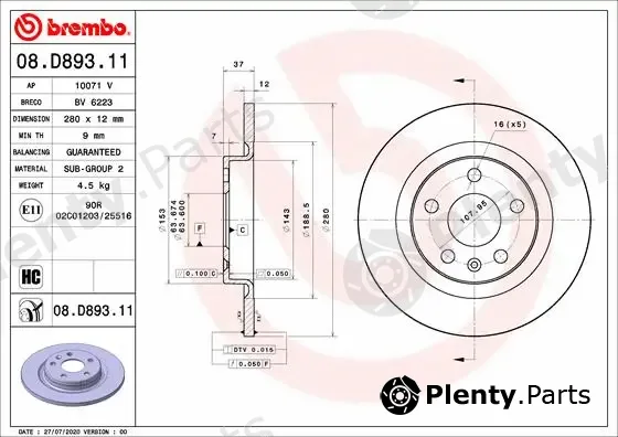 Brembo 08.D893.11 — Brake Disc PRIME LINE - UV Coated