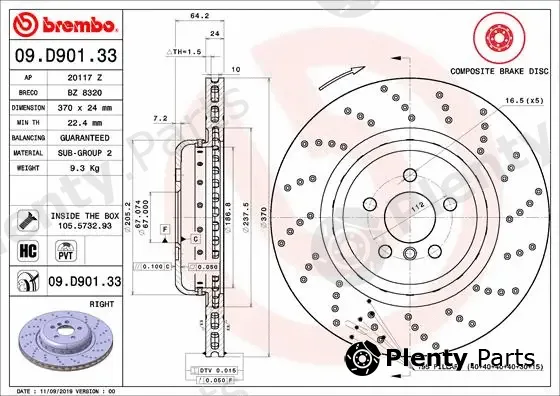 Brembo 09.D901.33 — Brake Disc PRIME LINE - Composite