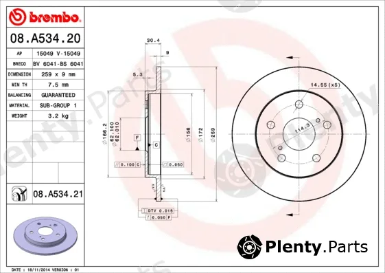 Brembo 08.A534.20 — Brake Disc PRIME LINE