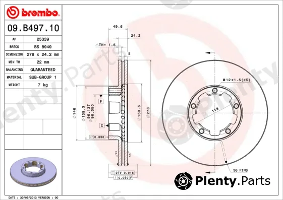 Brembo 09.B497.10 — Brake Disc PRIME LINE