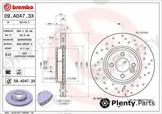 Brembo 09.A047.3X — Brake Disc XTRA LINE - Xtra