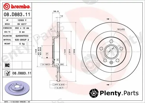 Brembo 08.D883.11 — Brake Disc PRIME LINE - UV Coated
