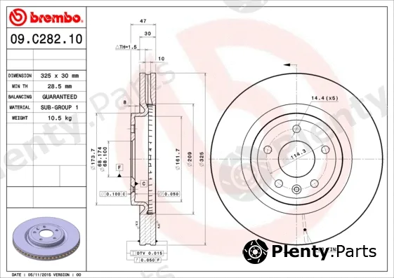 Brembo 09.C282.11 — Brake Disc PRIME LINE - UV Coated