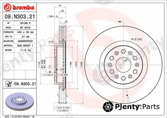 Brembo 09.N303.21 — Brake Disc PRIME LINE - UV Coated