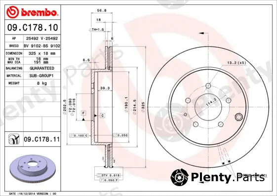 Brembo 09.C178.11 — Brake Disc PRIME LINE - UV Coated