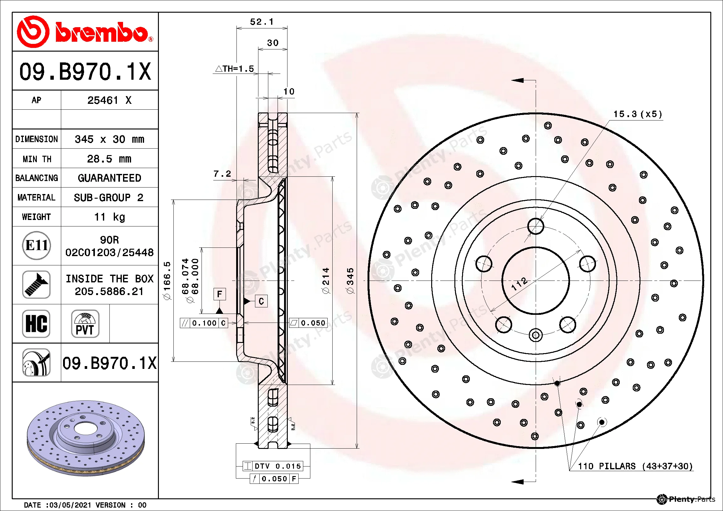 Brembo 09.B970.1X — Brake Disc XTRA LINE - Xtra