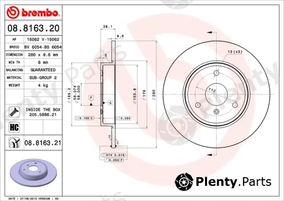 Brembo 08.8163.20 — Brake Disc PRIME LINE