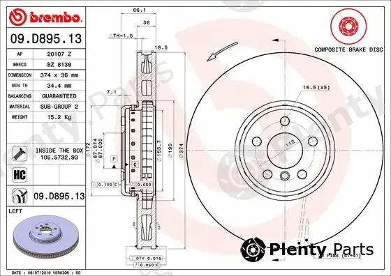 Brembo 09.D895.13 — Brake Disc PRIME LINE - Composite
