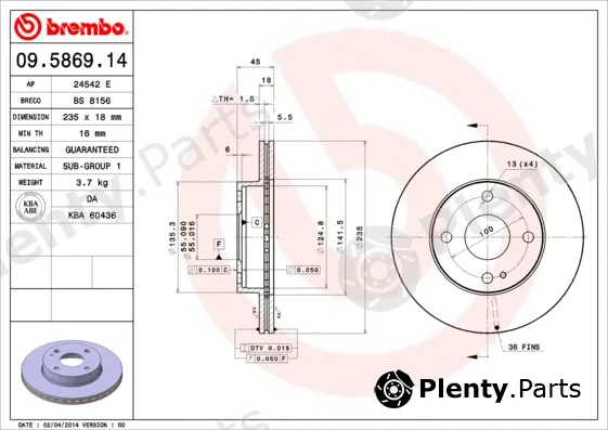 Brembo 09.5869.14 — Brake Disc PRIME LINE