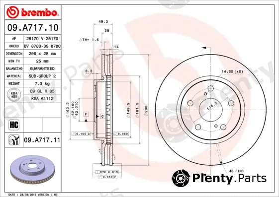 Brembo 09.A717.11 — Brake Disc PRIME LINE - UV Coated