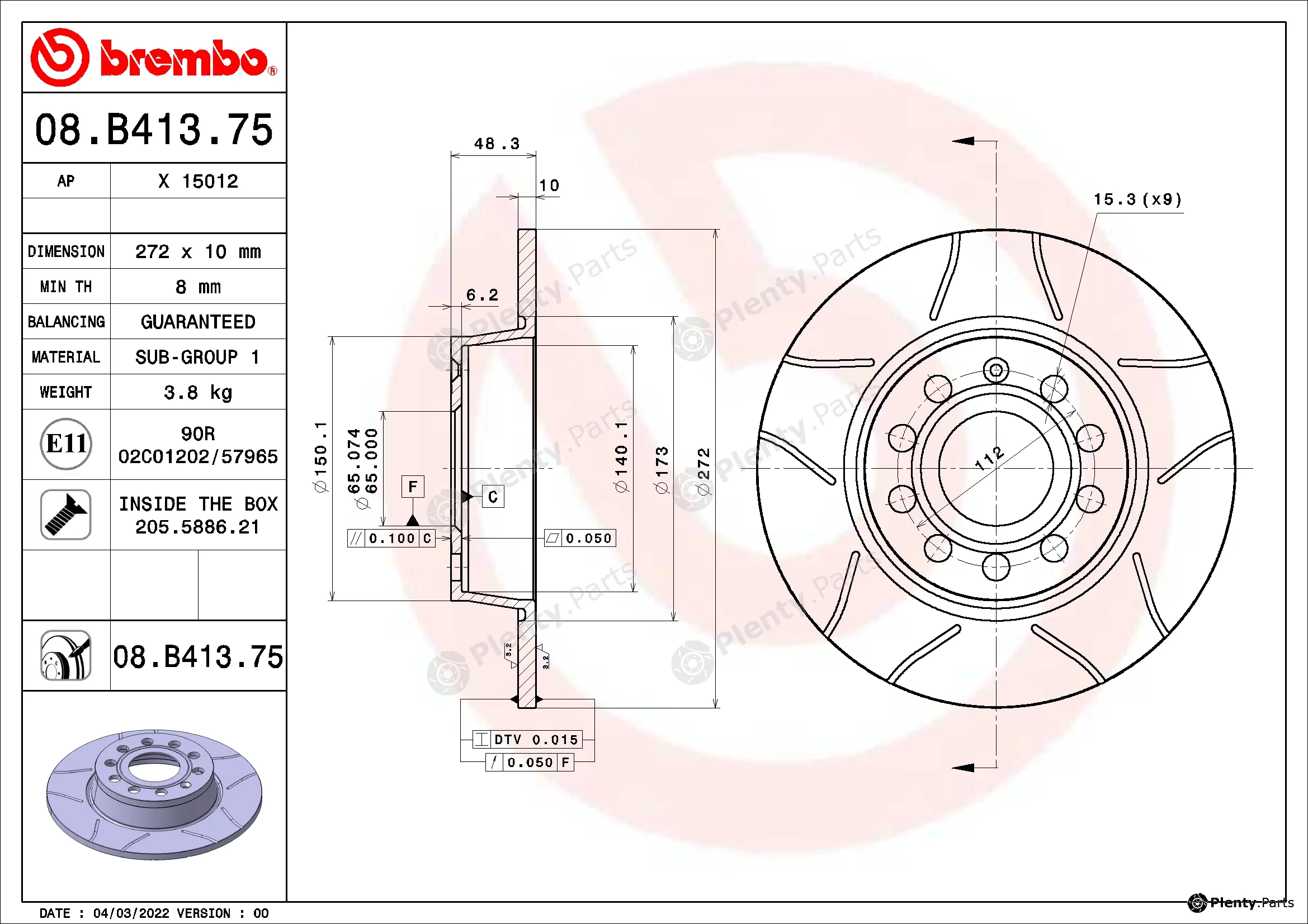 Brembo 08.B413.75 — Brake Disc XTRA LINE - Max
