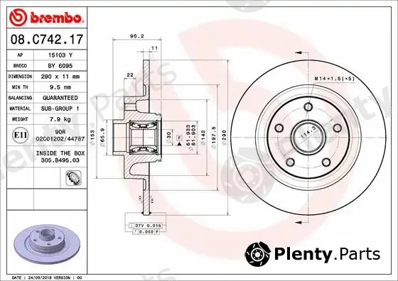 Brembo 08.C742.17 — Brake Disc PRIME LINE - With Bearing Kit