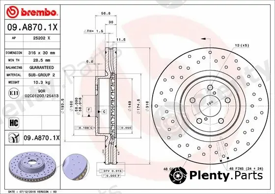 Brembo 09.A870.1X — Brake Disc XTRA LINE - Xtra