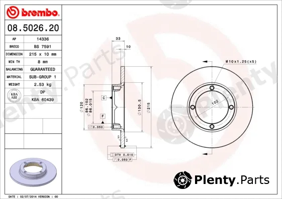 Brembo 08.5026.20 — Brake Disc PRIME LINE