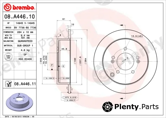 Brembo 08.A446.11 — Brake Disc PRIME LINE - UV Coated