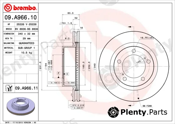 Brembo 09.A966.10 — Brake Disc PRIME LINE