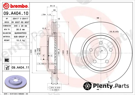 Brembo 09.A404.10 — Brake Disc PRIME LINE