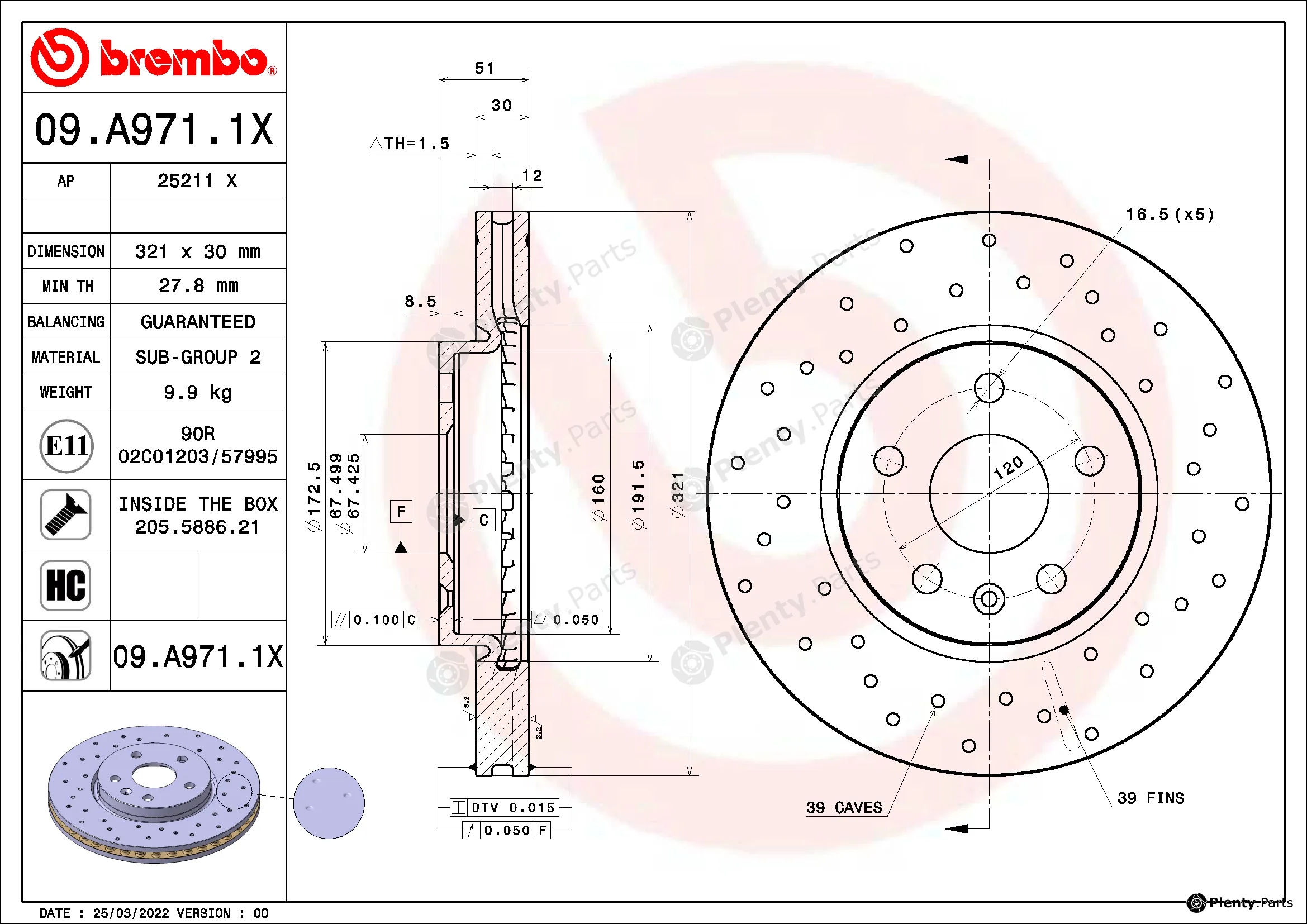 Brembo 09.A971.1X — Brake Disc XTRA LINE - Xtra
