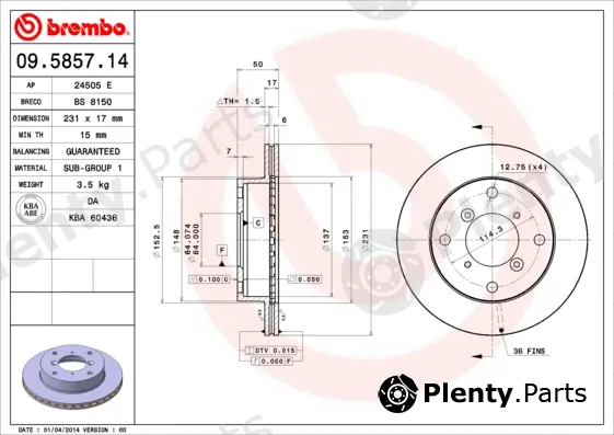Brembo 09.5857.14 — Brake Disc PRIME LINE