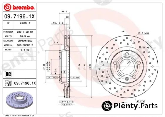 Brembo 09.7196.1X — Brake Disc XTRA LINE - Xtra