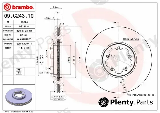 Brembo 09.C243.10 — Brake Disc PRIME LINE