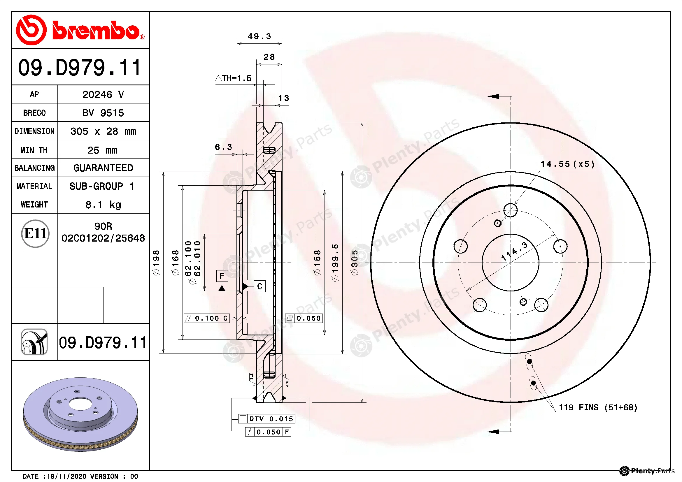 Brembo 09.D979.11 — Brake Disc PRIME LINE - UV Coated