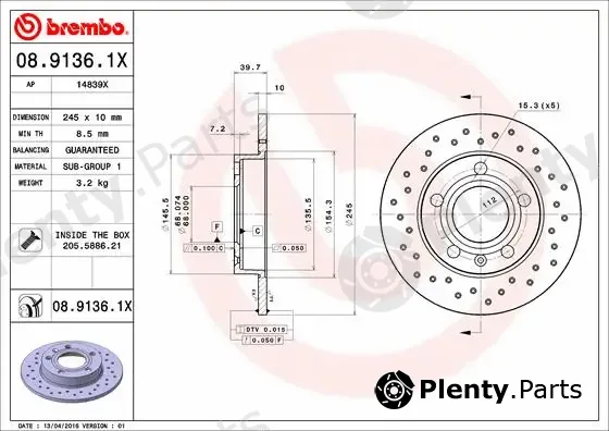Brembo 08.9136.1X — Brake Disc XTRA LINE - Xtra
