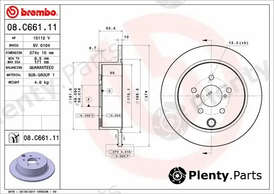 Brembo 08.C661.11 — Brake Disc PRIME LINE - UV Coated