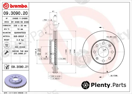Brembo 09.3090.21 — Brake Disc PRIME LINE - UV Coated