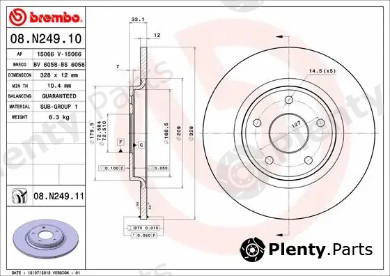 Brembo 08.N249.10 — Brake Disc PRIME LINE