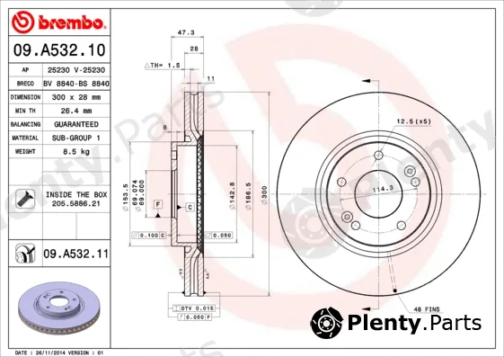 Brembo 09.A532.11 — Brake Disc PRIME LINE - UV Coated