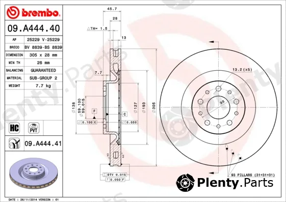 Brembo 09.A444.40 — Brake Disc PRIME LINE