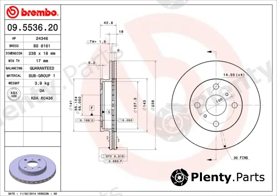 Brembo 09.5536.20 — Brake Disc PRIME LINE