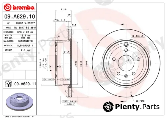 Brembo 09.A629.10 — Brake Disc PRIME LINE