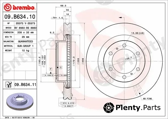 Brembo 09.B634.10 — Brake Disc PRIME LINE