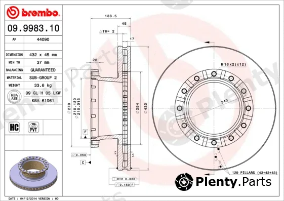 Brembo 09.9983.10 — Brake Disc PRIME LINE