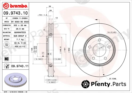 Brembo 09.9743.10 — Brake Disc PRIME LINE