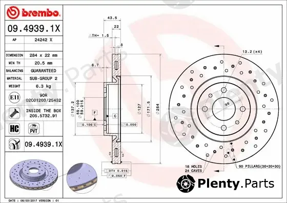 Brembo 09.4939.1X — Brake Disc XTRA LINE - Xtra