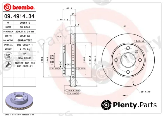 Brembo 09.4914.34 — Brake Disc PRIME LINE
