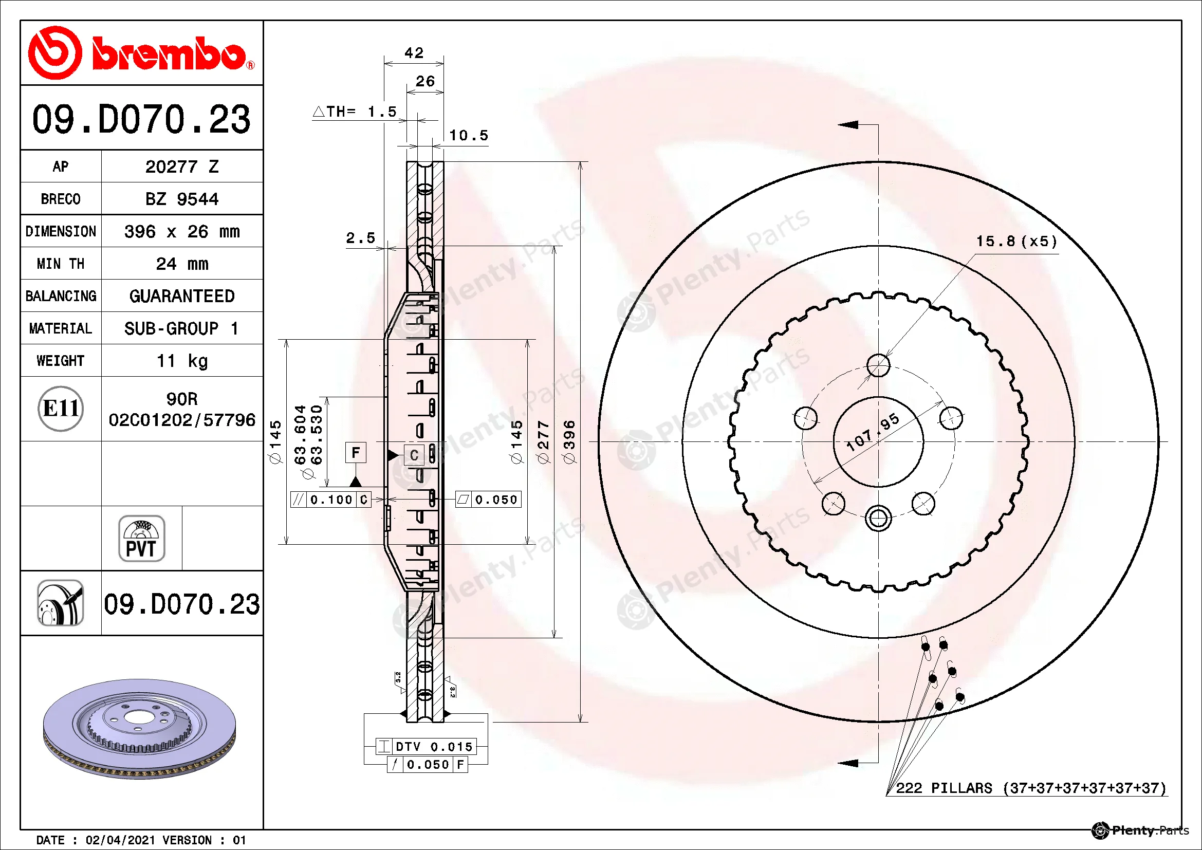 Brembo 09.D070.23 — Brake Disc PRIME LINE - Lightweight