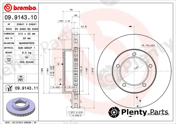 Brembo 09.9143.10 — Brake Disc PRIME LINE